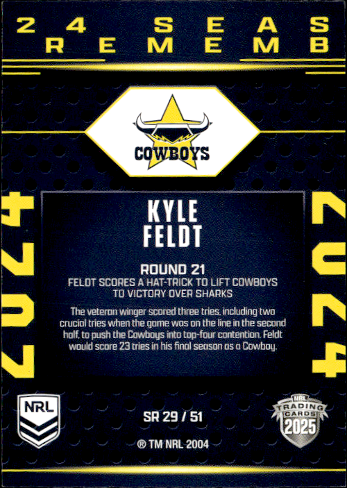 Kyle Feldt Cowboys Season To Remember 2025 NRL Traders Trading Card SR 29/51