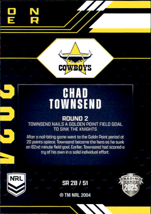 Chad Townsend Cowboys Season To Remember 2025 NRL Traders Trading Card SR 28/51