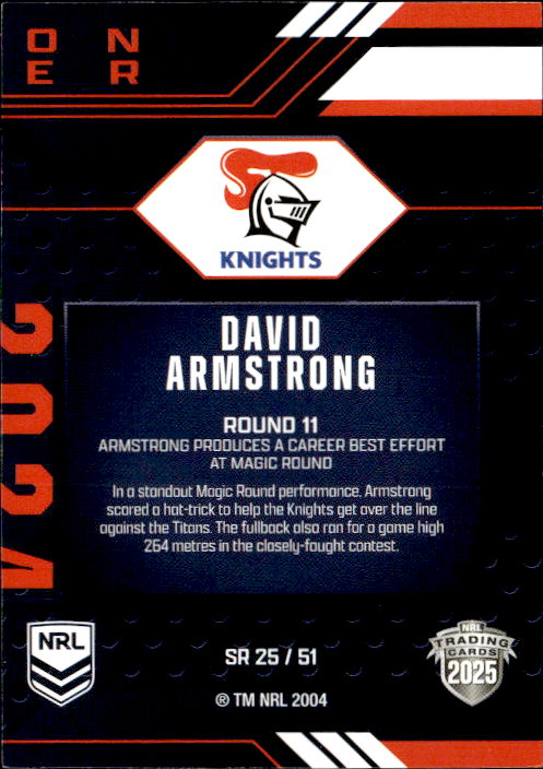 David Armstrong Knights Season To Remember 2025 NRL Traders Trading Card SR 25/51
