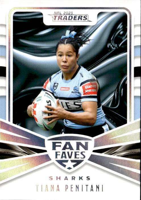 Tiana Penitani Sharks Fan Faves 2025 NRL Traders Trading Card FF 12/51