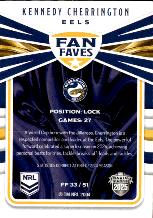 Kennedy Cherrington Eels Fan Faves 2025 NRL Traders Trading Card FF 33/51
