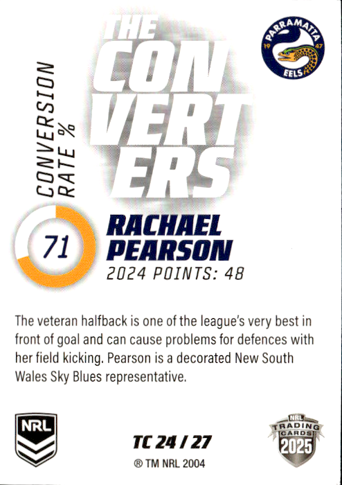 Rachael Pearson Eels The Converters 2025 NRL Traders Trading Card TC 24/27
