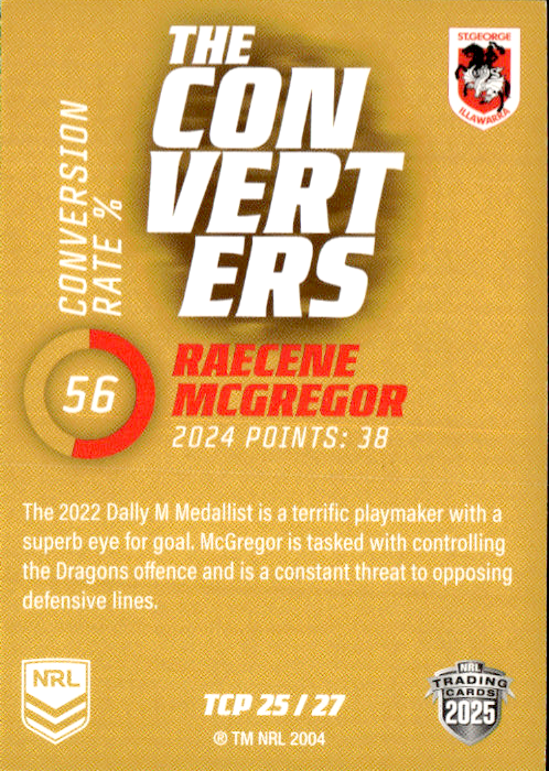Raecene McGregor Dragons The Converters Gold 2025 NRL Traders Trading Card TCP 25/27