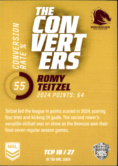 Romy Teitzel Broncos The Converters Gold 2025 NRL Traders Trading Card TCP 18/27