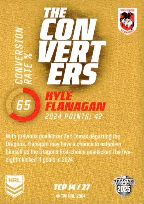Kyle Flanagan Dragons The Converters Gold 2025 NRL Traders Trading Card TCP 14/27