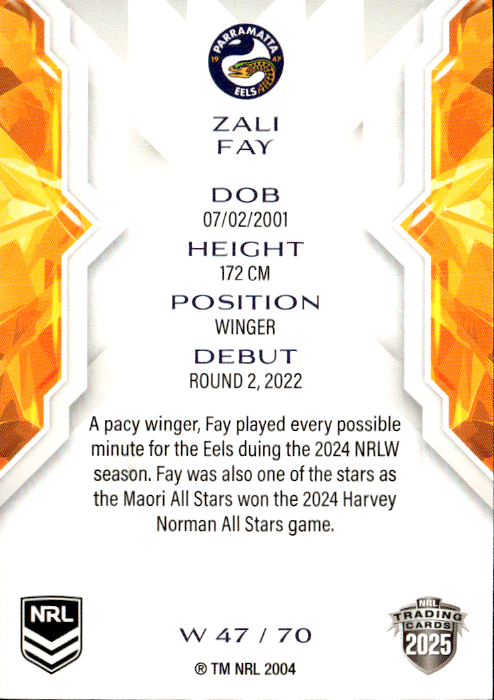 Zali Fay Eels NRL Women 2025 NRL Traders Trading Card W 47/70