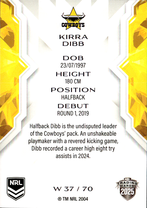 Kirra Dibb Cowboys NRL Women 2025 NRL Traders Trading Card W 37/70