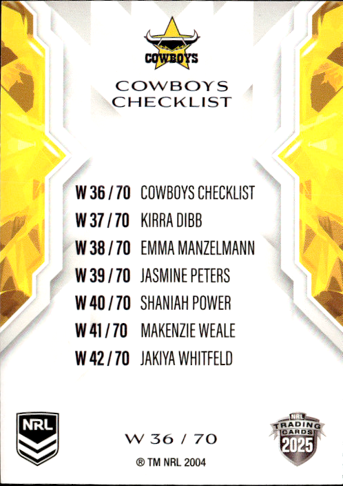 Cowboys Checklist  NRL Women 2025 NRL Traders Trading Card W 36/70
