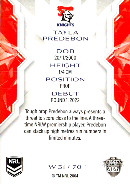 Tayla Predebon Knights NRL Women 2025 NRL Traders Trading Card W 31/70