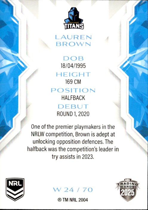 Lauren Brown Titans NRL Women 2025 NRL Traders Trading Card W 24/70