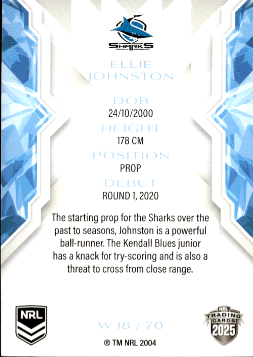 Ellie Johnston Sharks NRL Women 2025 NRL Traders Trading Card W 18/70