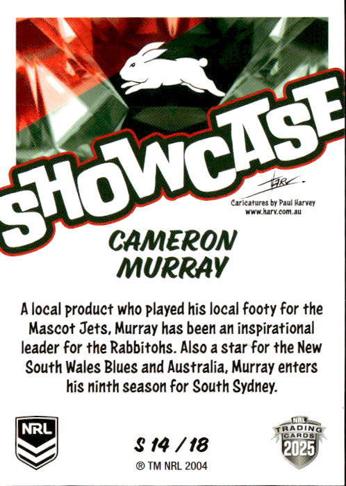 Cameron Murray Rabbitohs Showcase 2025 NRL Traders Trading Card S 14/18