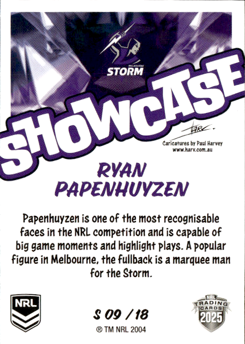 Ryan Papenhuyzen Storm Showcase 2025 NRL Traders Trading Card S 09/18