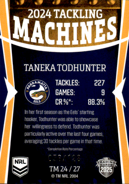 Taneka Todhunter Eels 2024 Tackling Machines #056/128 2025 NRL Traders Trading Card TM 24/27