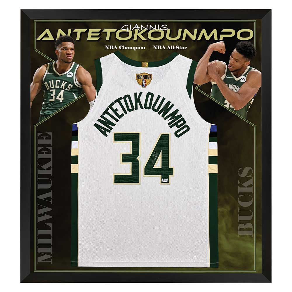 Giannis Antetokounmpo Signed Bucks Jersey Frame