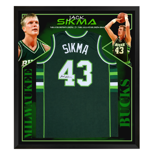 Basketball Jack Sikma Signed Milwaukee Bucks Jersey Framed