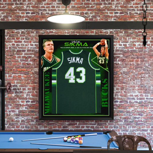 Basketball Jack Sikma Signed Milwaukee Bucks Jersey Framed