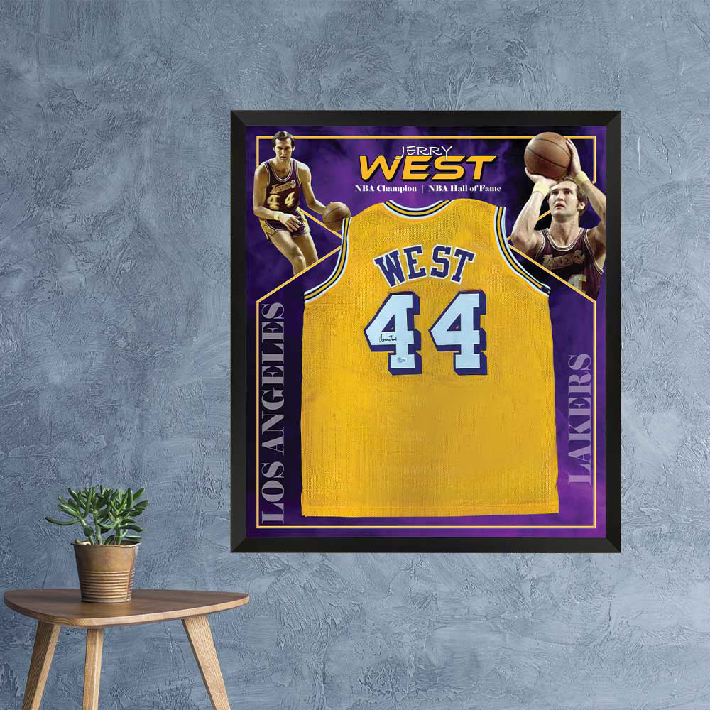Basketball Jerry West Signed Lakers Yellow Jersey 3rd Party Framed