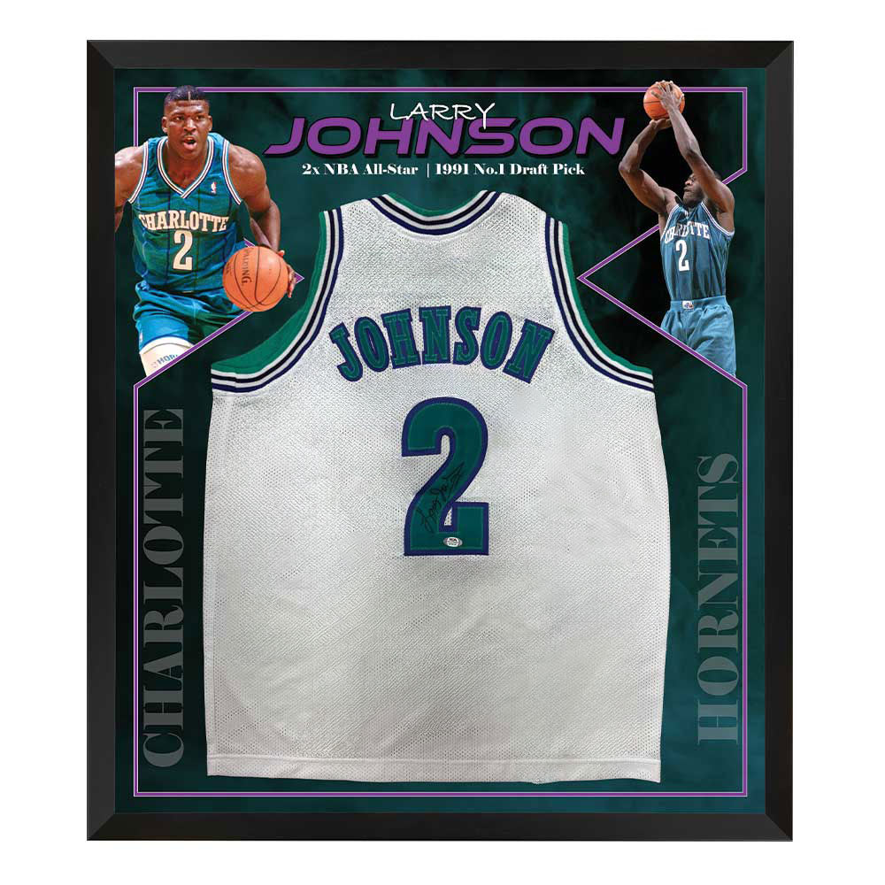 Basketball Larry Johnson Signed Charlotte Hornetts 3rd Party Certified Jersey Framed