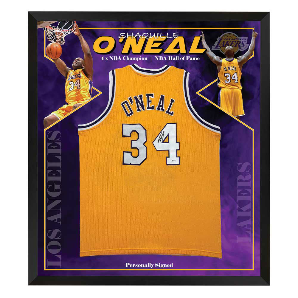 Shaquille O'Neal Signed Lakers Yellow Jersey 3rd Party Certified Framed