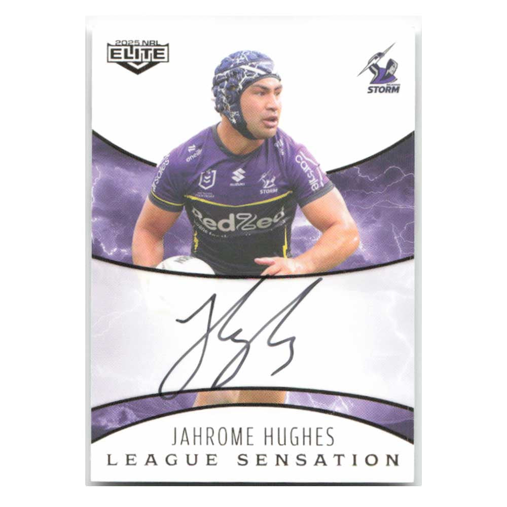 Jahrome Hughes League Sensation White Signature Storm LSW08/17 #25/96 2025 NRL Elite Trading Card