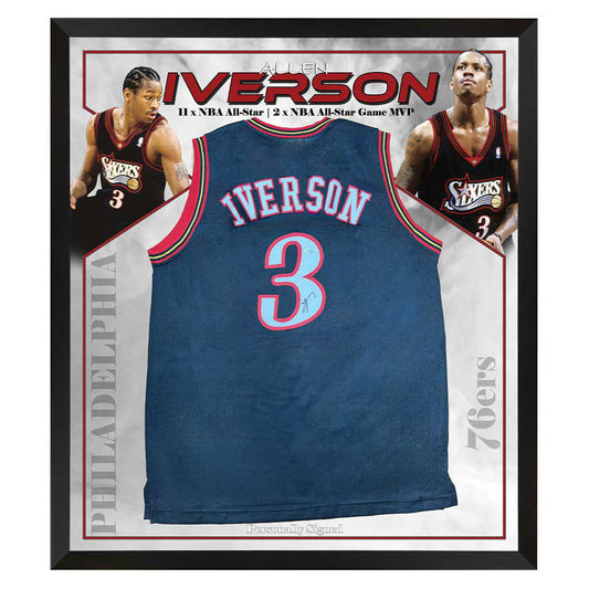 76ers Allen Iverson Signed Black Jersey 3rd Party Certified Framed