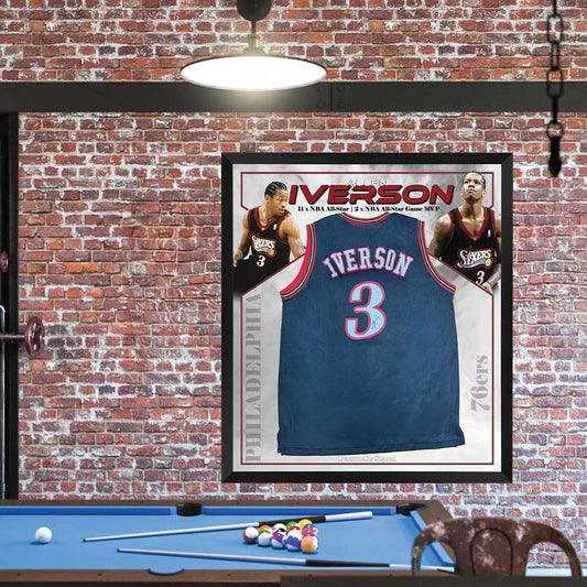 76ers Allen Iverson Signed Black Jersey 3rd Party Certified Framed