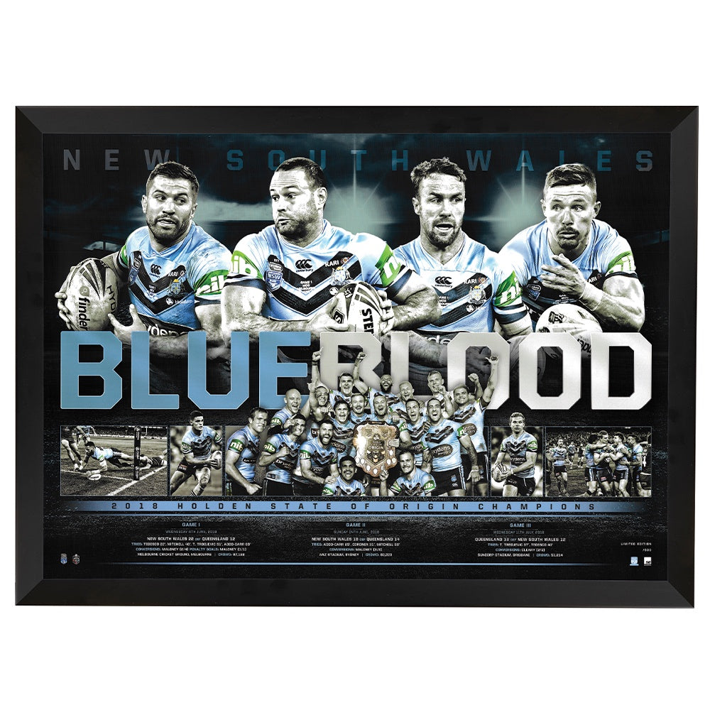 New South Wales Blues State Of Origin 2018 Champions "Blueblood" Sportsprint Framed