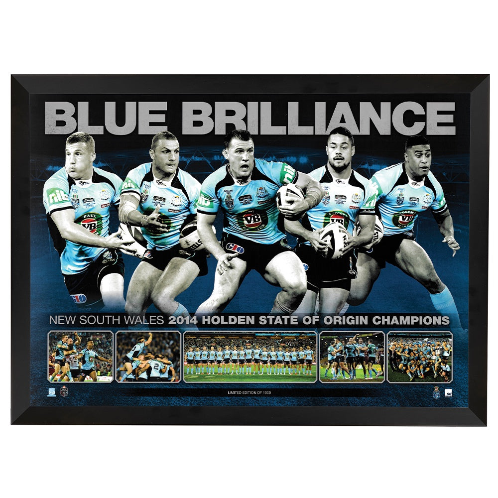 New South Wales Blues State Of Origin 2014 Champions "Blue Brilliance" Sportsprint Framed