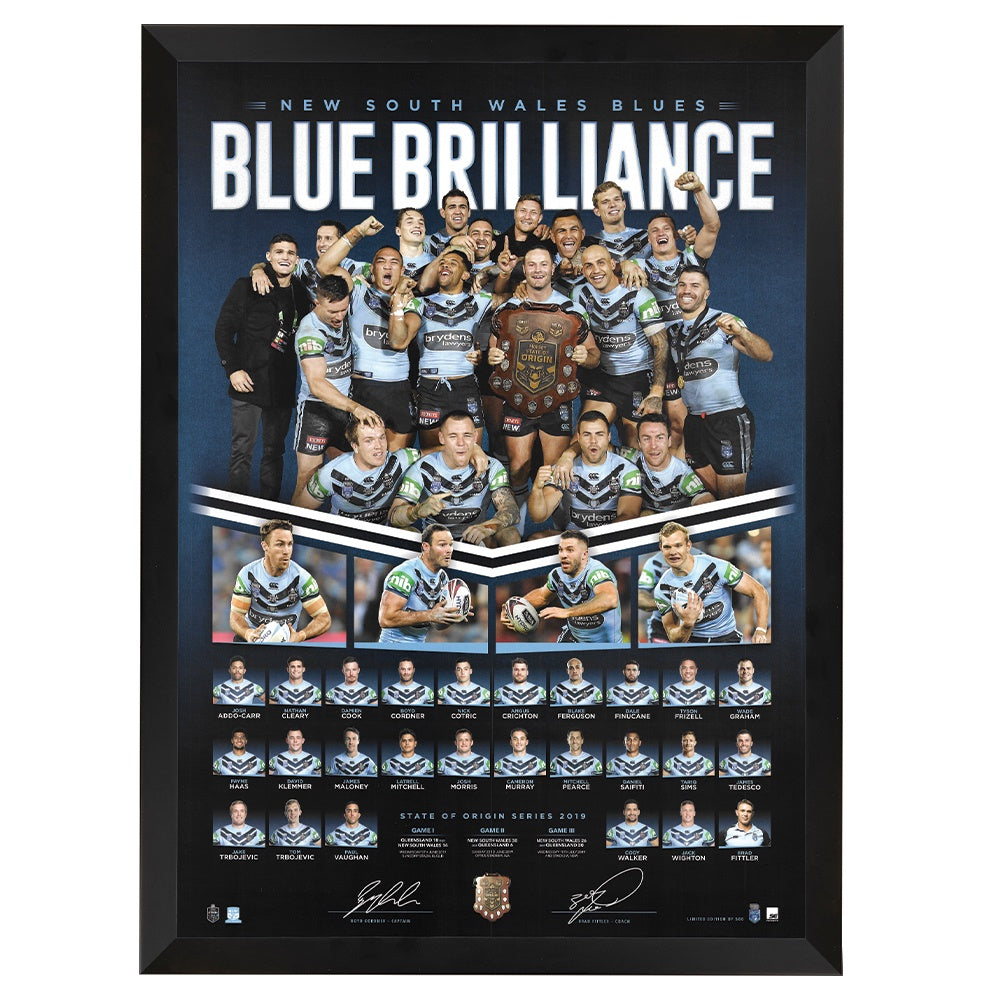 New South Wales Blues State Of Origin 2019 Champions "Blue Brilliance" Vertiramic Print Framed