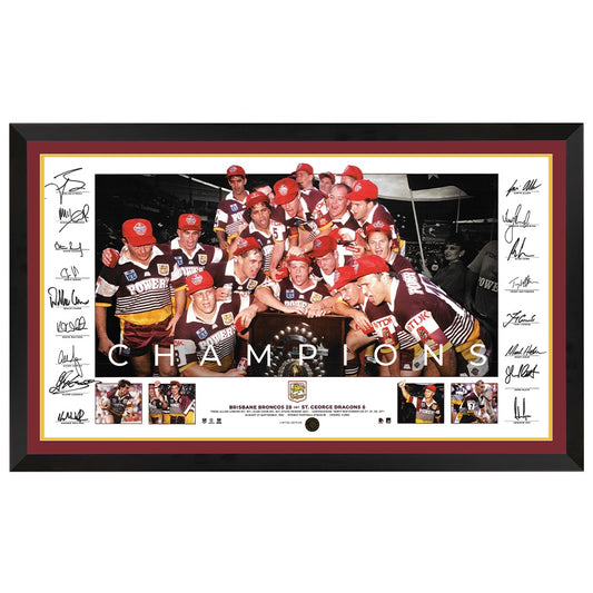 Brisbane Broncos 1992 Premiership Team Signed Lithograph Framed