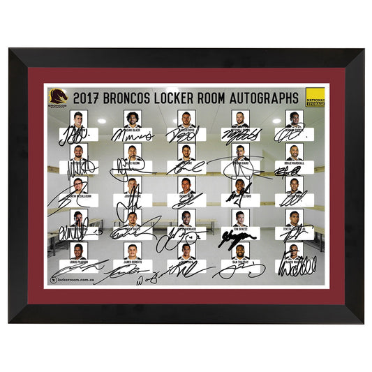 Brisbane Broncos Locker Room Poster 2017 Team Signed Framed