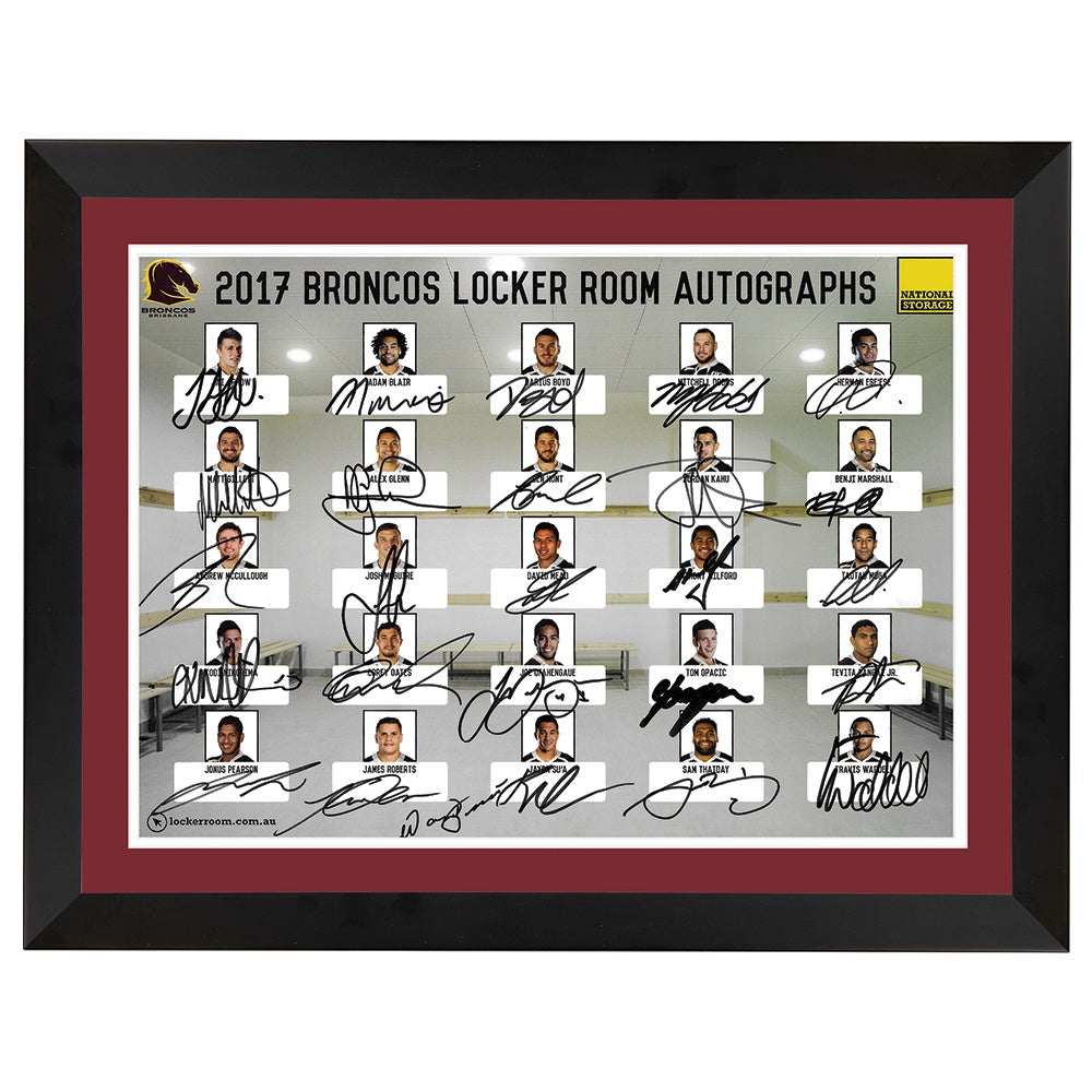 Brisbane Broncos Locker Room Poster 2017 Team Signed Framed