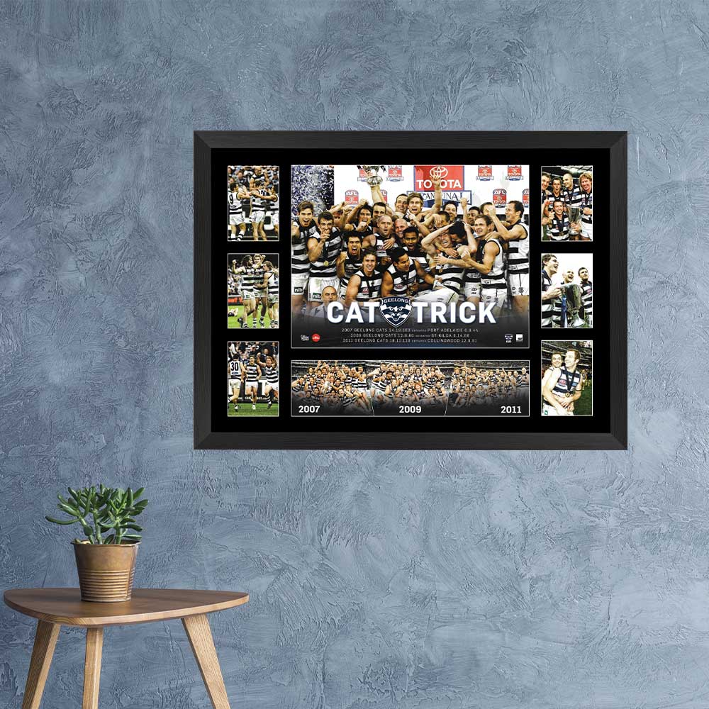 Geelong Cats Cat Trick 07 09 11 Tribute Print Framed