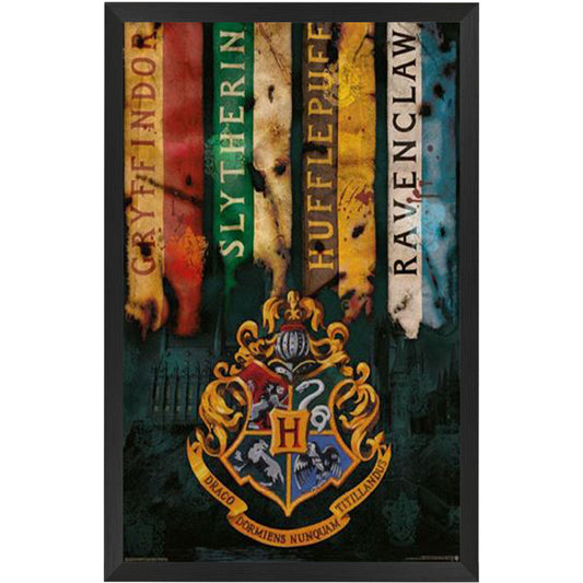 Harry Potter House Flags Poster Framed