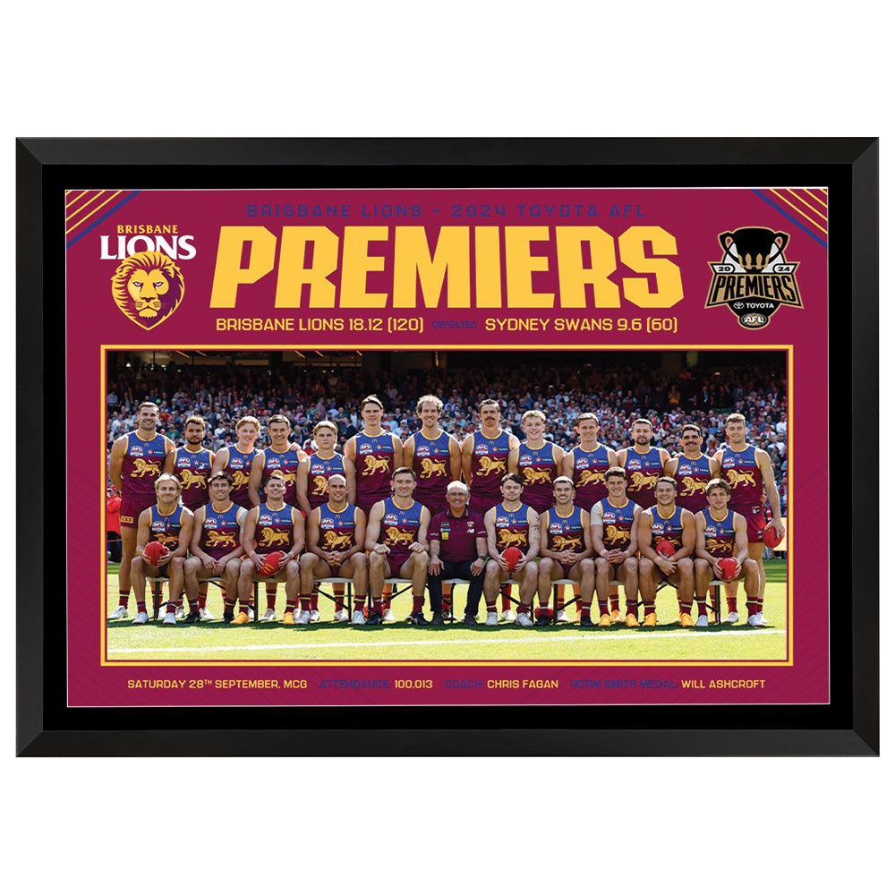 Brisbane Lions 2024 Premiers Pre Game Poster Framed