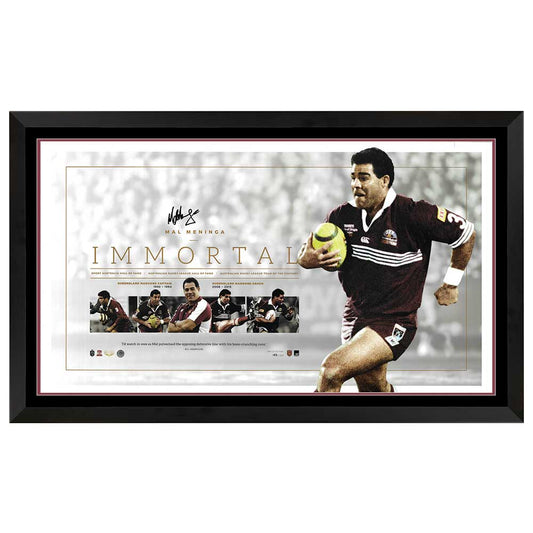 Queensland Maroons State Of Origin Mal Meninga Signed Immortal Print Framed