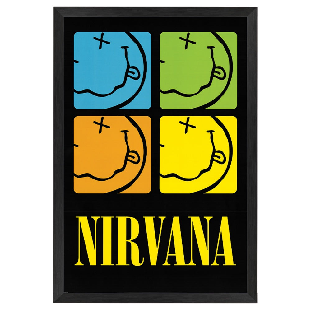 Nirvana Smiley Squares Poster Framed
