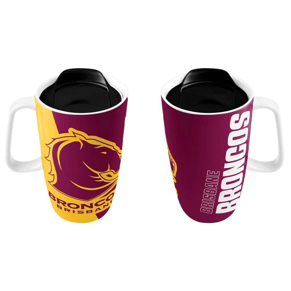 Brisbane Broncos NRL Ceramic Travel Mug with Handle