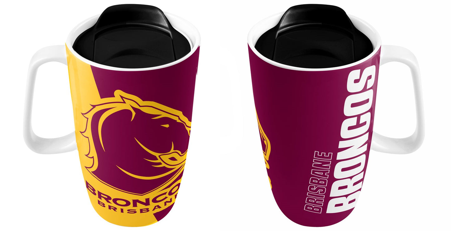 Brisbane Broncos NRL Ceramic Travel Mug with Handle