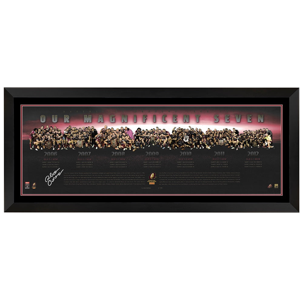 Queensland Maroons State Of Origin Our Magnificent Seven Panorama Signed By Petro Civoniceva Framed