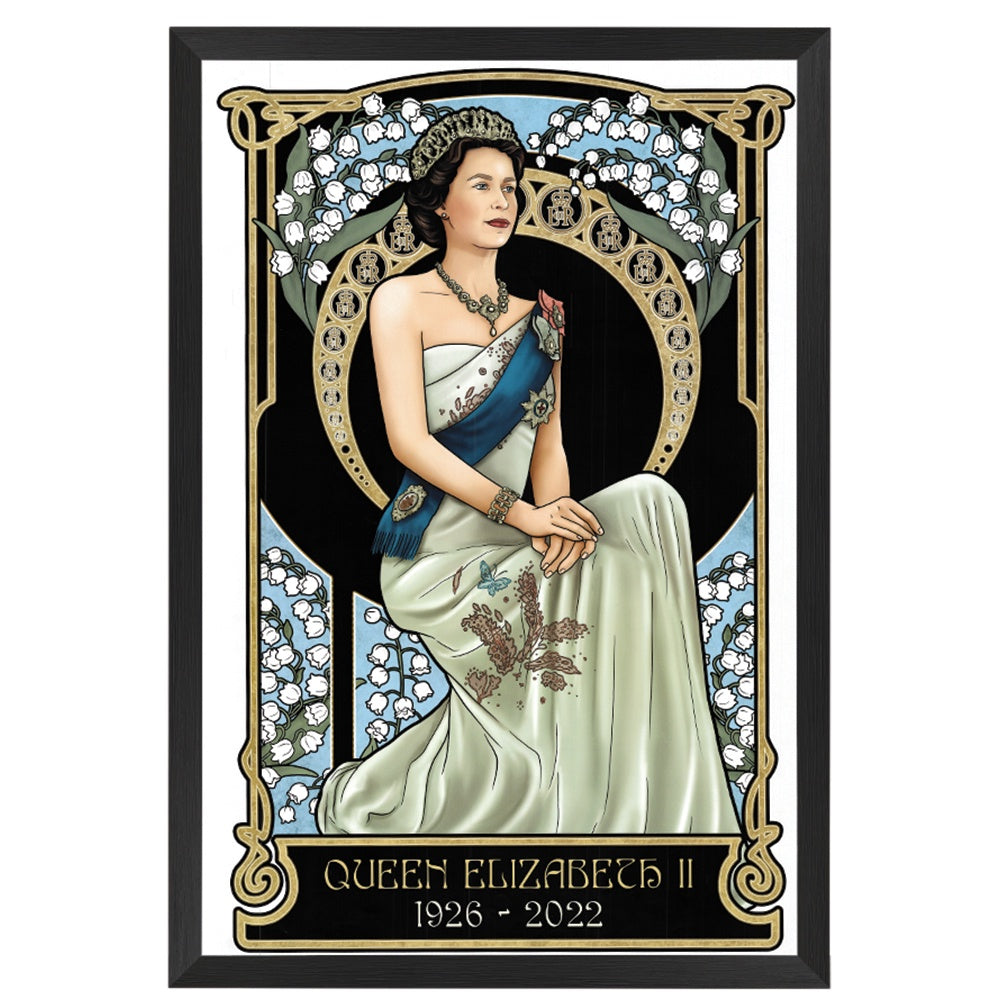 Art Nouveau Queen Elizabeth II Poster Framed