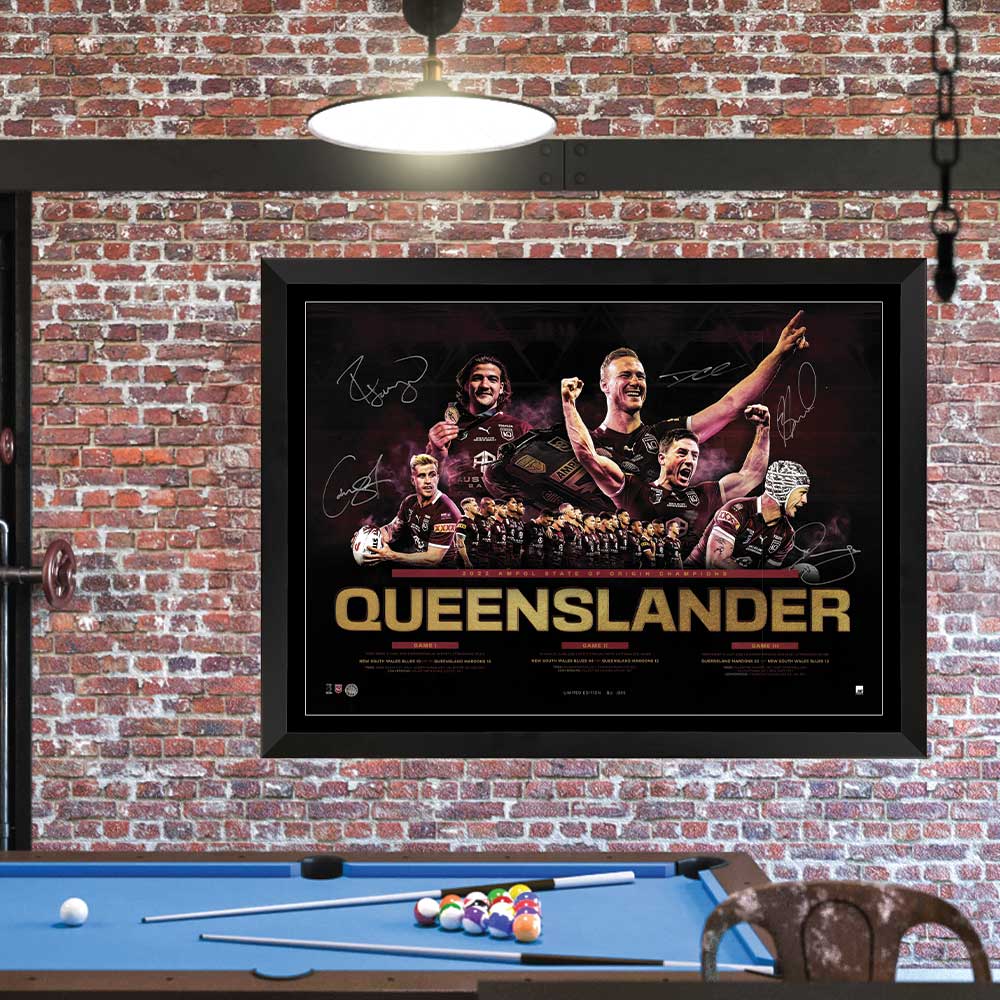 Queensland Maroons State Of Origin 2022 Champions Print "Queenslander" Signed By 5 Framed