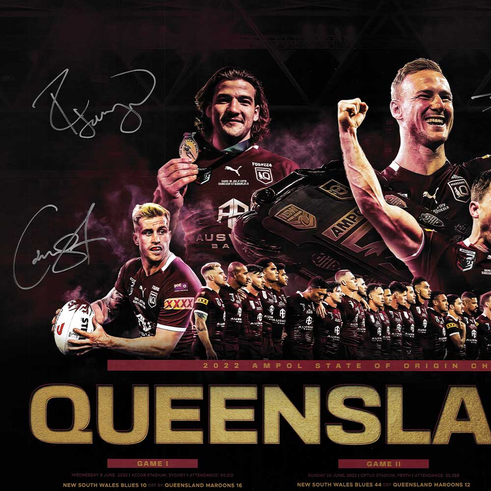 Queensland Maroons State Of Origin 2022 Champions Print "Queenslander" Signed By 5 Framed