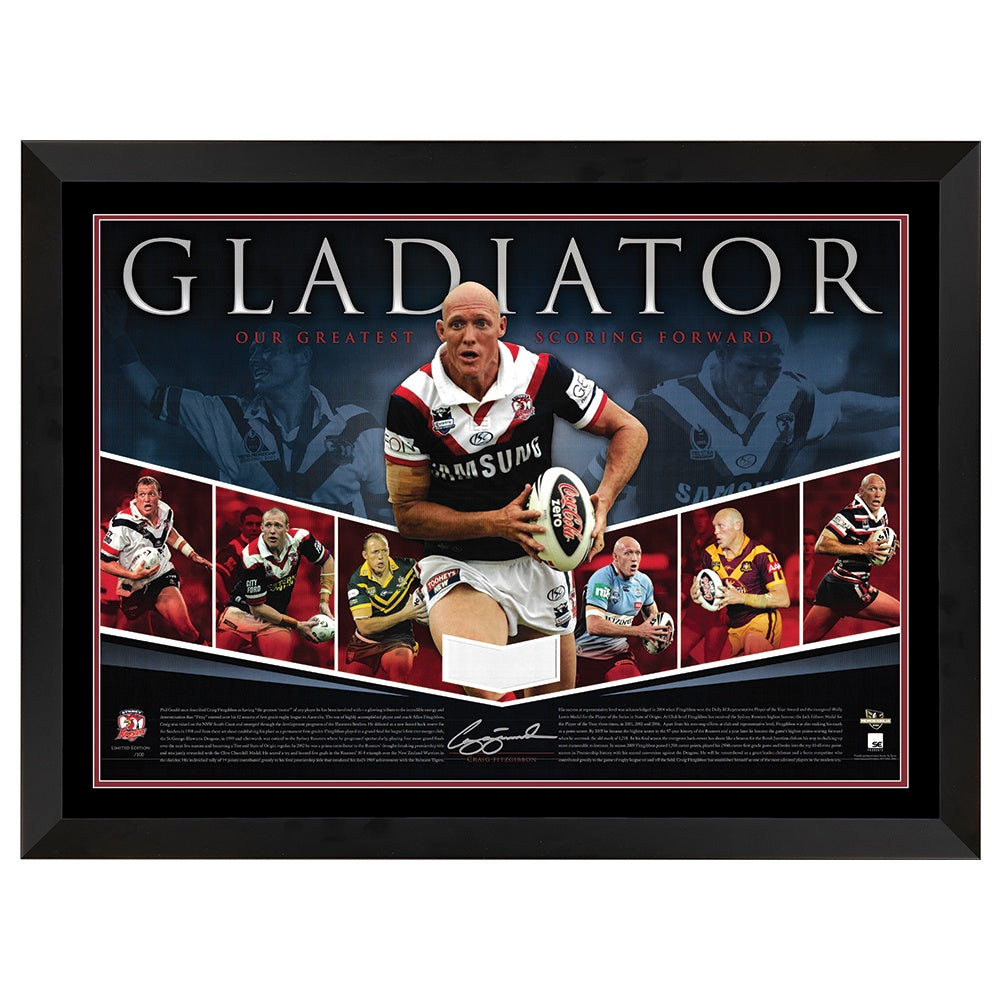 Sydney Roosters Craig Fitzgibbon Signed Gladiator Print Framed