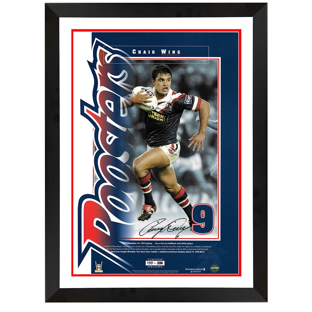 Sydney Roosters Craig Wing Numbers Up Print Framed