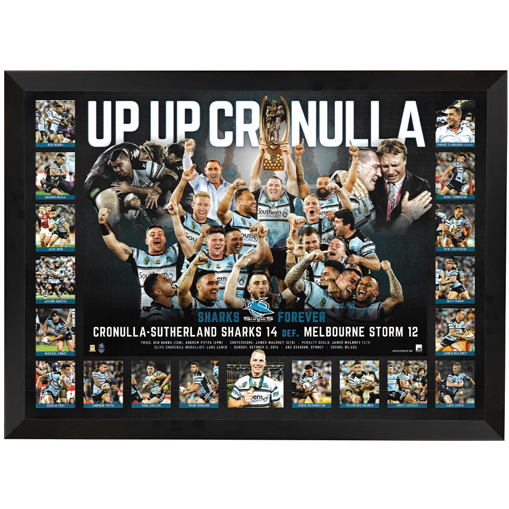 Cronulla Sharks Up Up Cronulla 2016 Premiership Print Framed