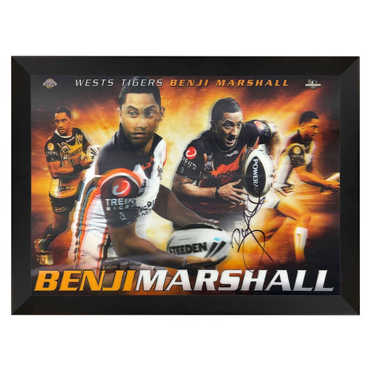 West Tigers Benji Marshall Signed Lenticular Print Framed