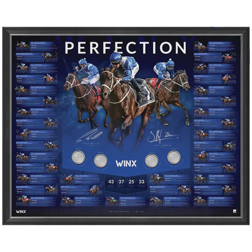 Winx 4 x Cox Plate Dual Signed Print With Mini Replica Plates Framed
