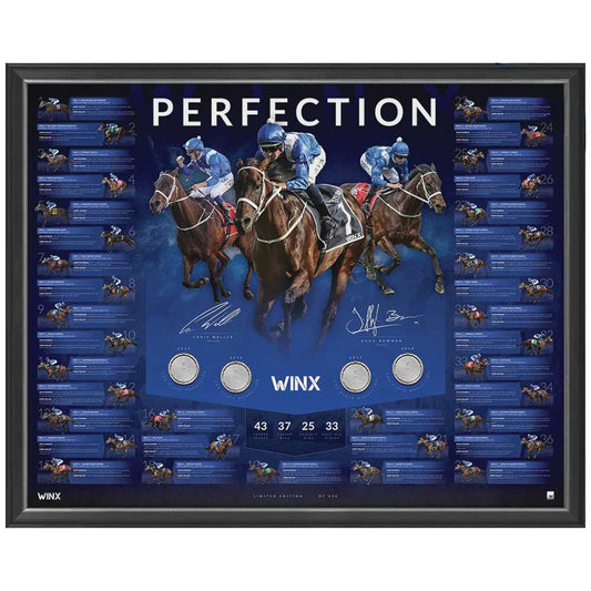 Winx 4 x Cox Plate Dual Signed Print With Mini Replica Plates Framed